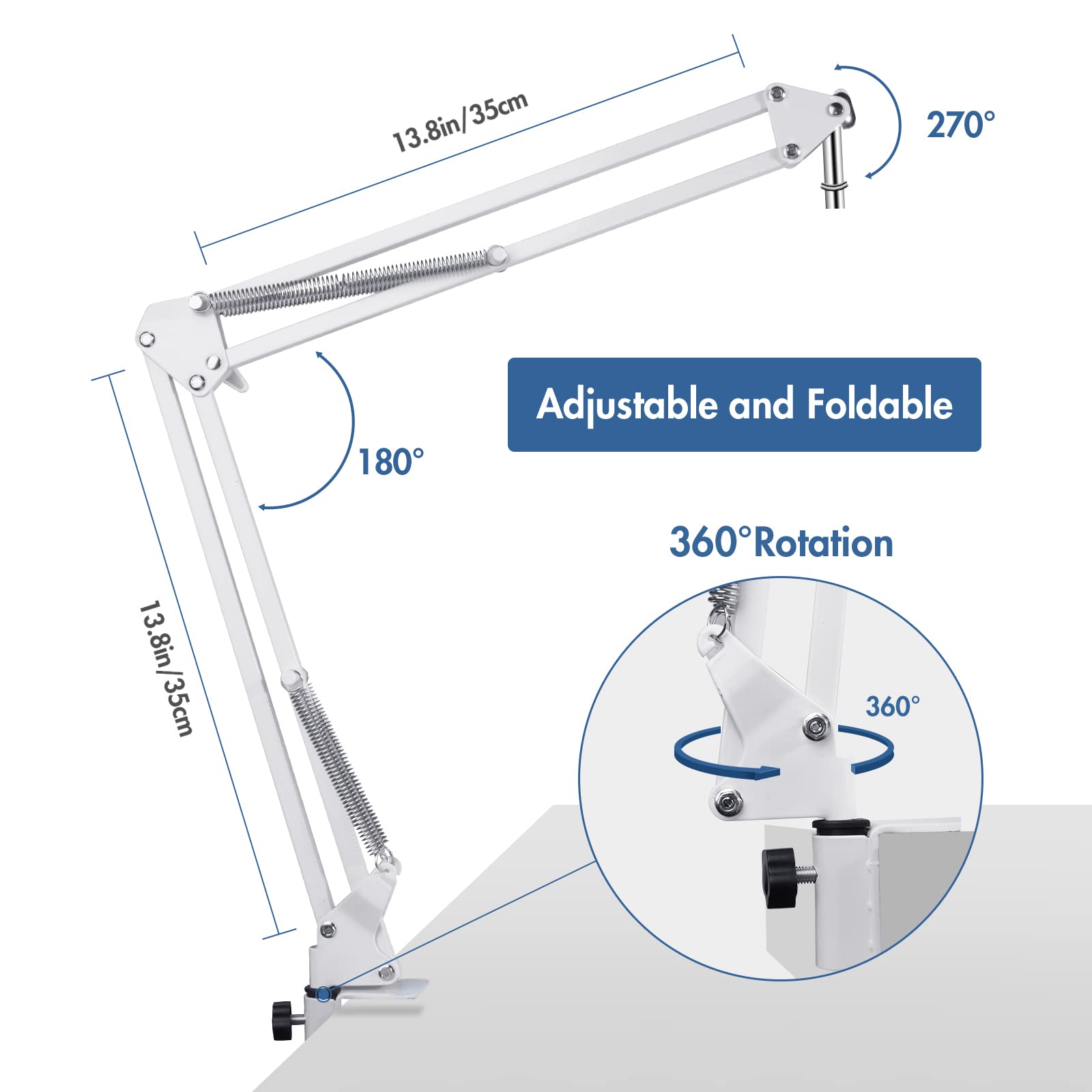 For At2020 and At2035 White Mic Stand, White Boom Arm Compatible with Audio Technica at2020 and At2035 Microphone, At2020 and At